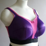 Sports Bra with purple sheer fabric and pink accents