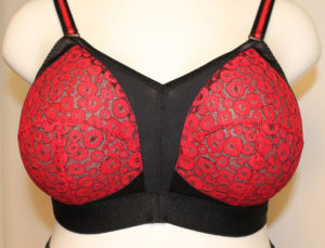 Red bra with black band accents